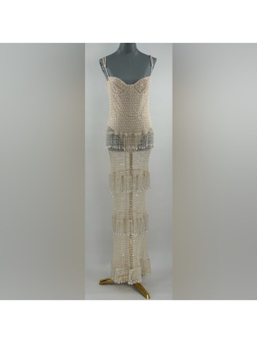 🆕 PATBO 🧿 NWOT Crochet Bloom Beaded Tiered Maxi Dress, Off White - Sz 12 BR44 - Picture 11 of 16